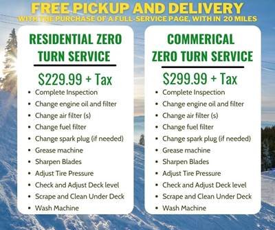 Winter Service Special Free Pickup and Delivery with purchase of a Full Service Package, within 20 Miles