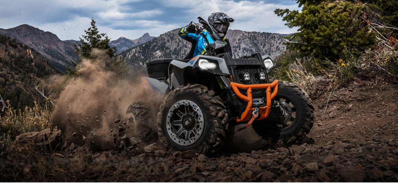 2026 Polaris® SCRAMBLER 850 Storm Gray / Radar Blue