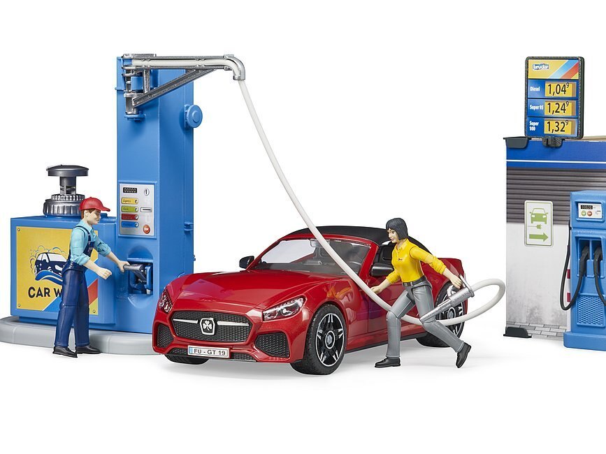 bworld filling station with vehicle and carwash