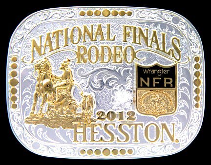 Hesston National Finals Rodeo Belt Buckles Silver and Gold 2012 Large