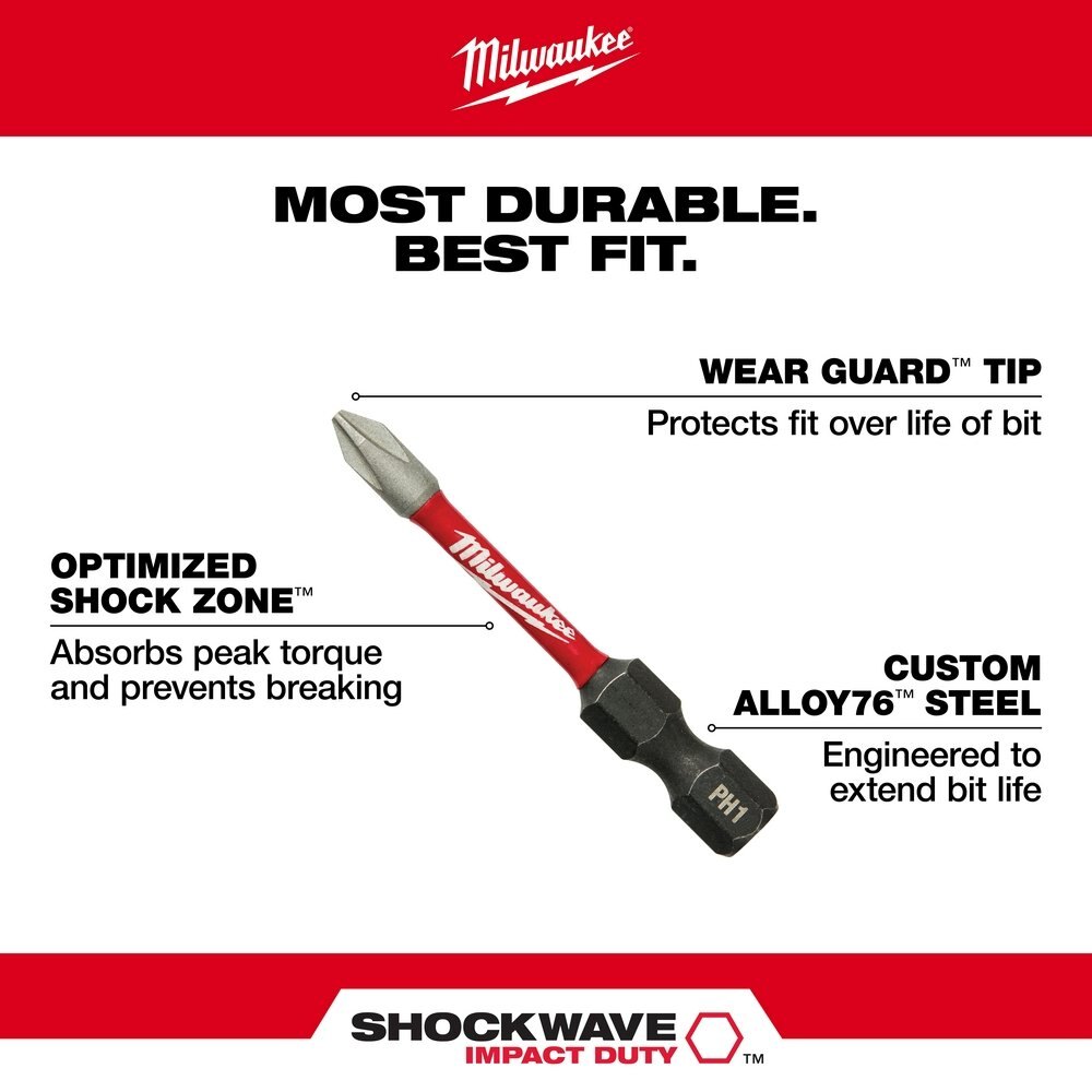 SHOCKWAVE™ 2 in. Impact Square Recess #2 Power Bits