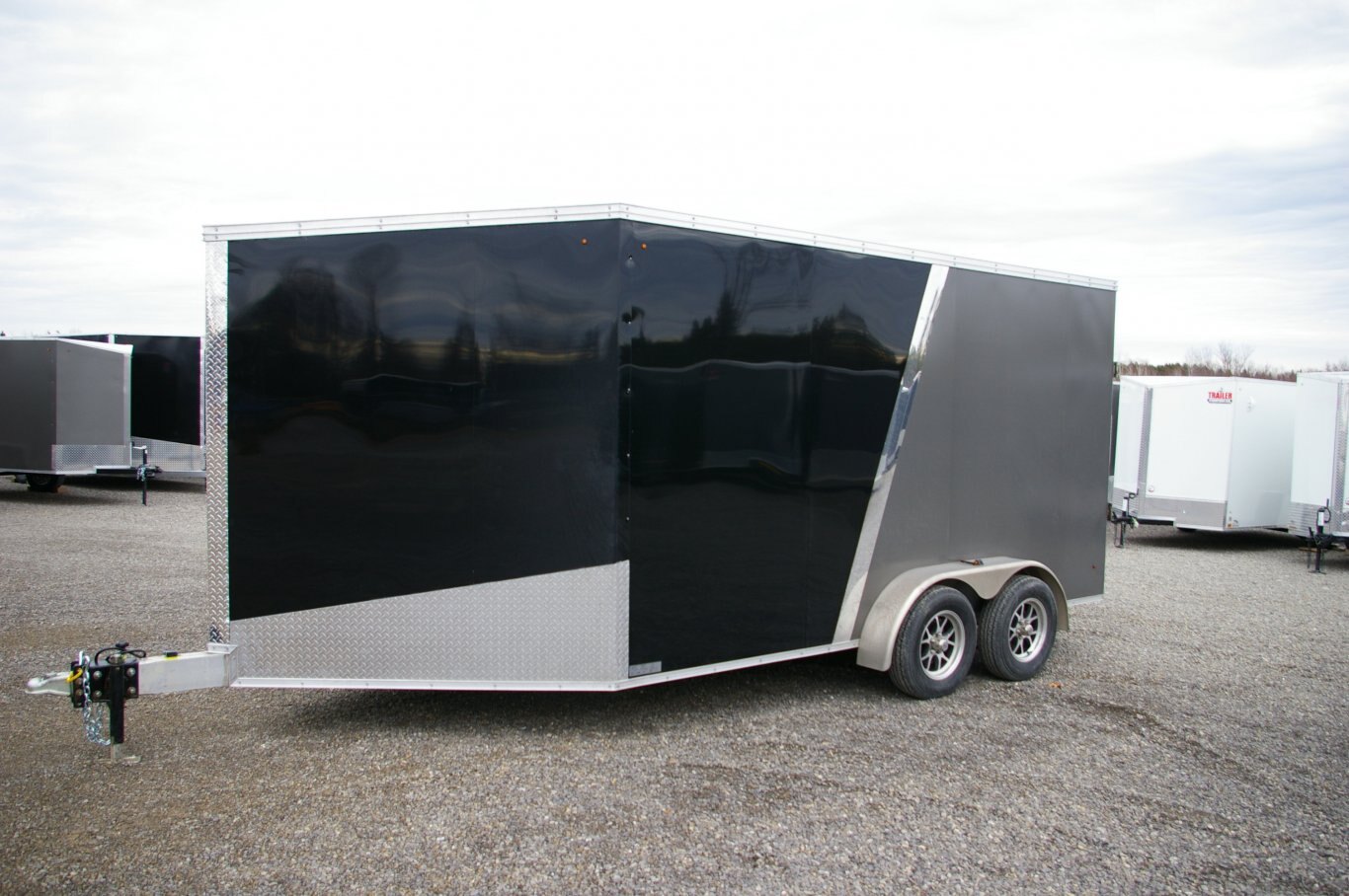 2022 USED 7X19 SNOWMOBILE TRAILER, 4 RAMP, Snow Trailer with Caliber, BLACK/CHARCOAL, 7000GVWR 
