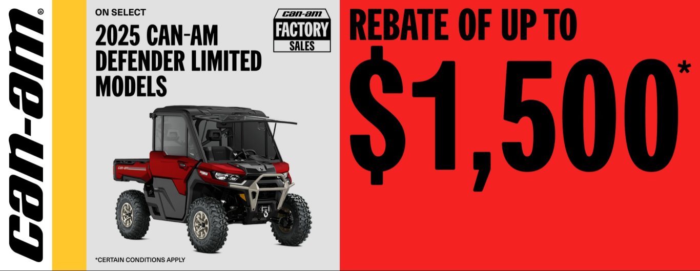 Can Am SXS rebate of up to $1,500 on select 2025 Defender limited models