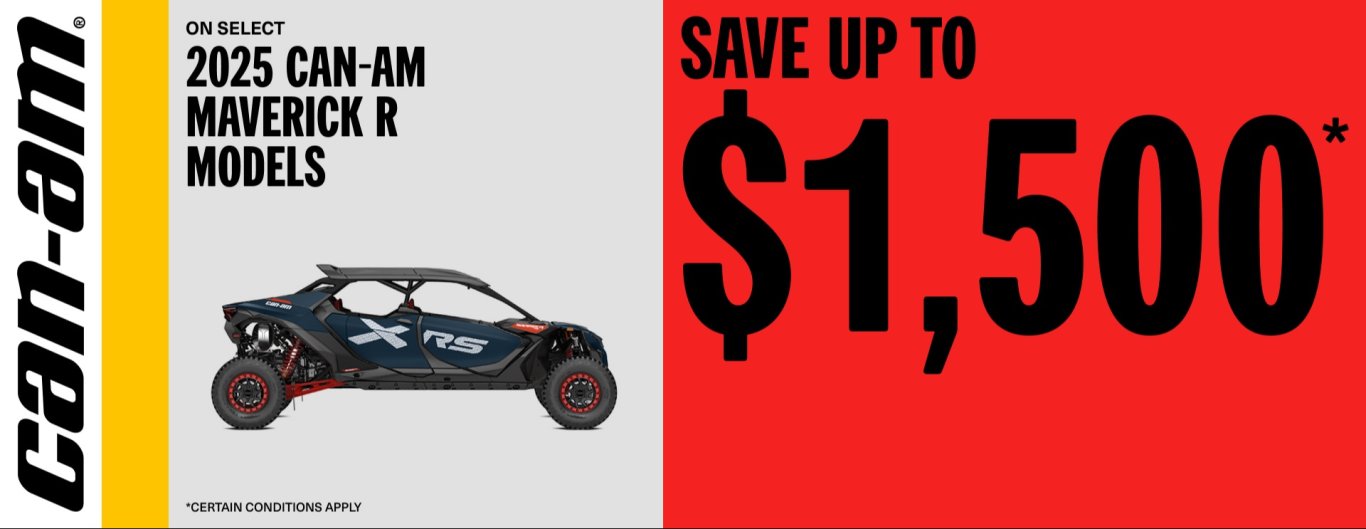 Can Am SXS Économisez jusqu'à 1 500 $ sur certains modèles Maverick R 2025