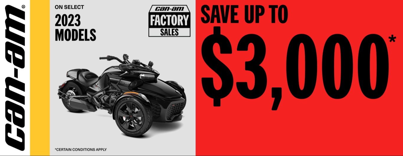 Can Am 3 wheel save uo to $3,000 on select 2023 models
