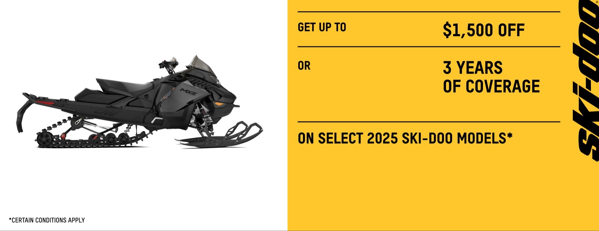 Get up to $1,500 off or 3 years of coverage on select 2025 ski doo models