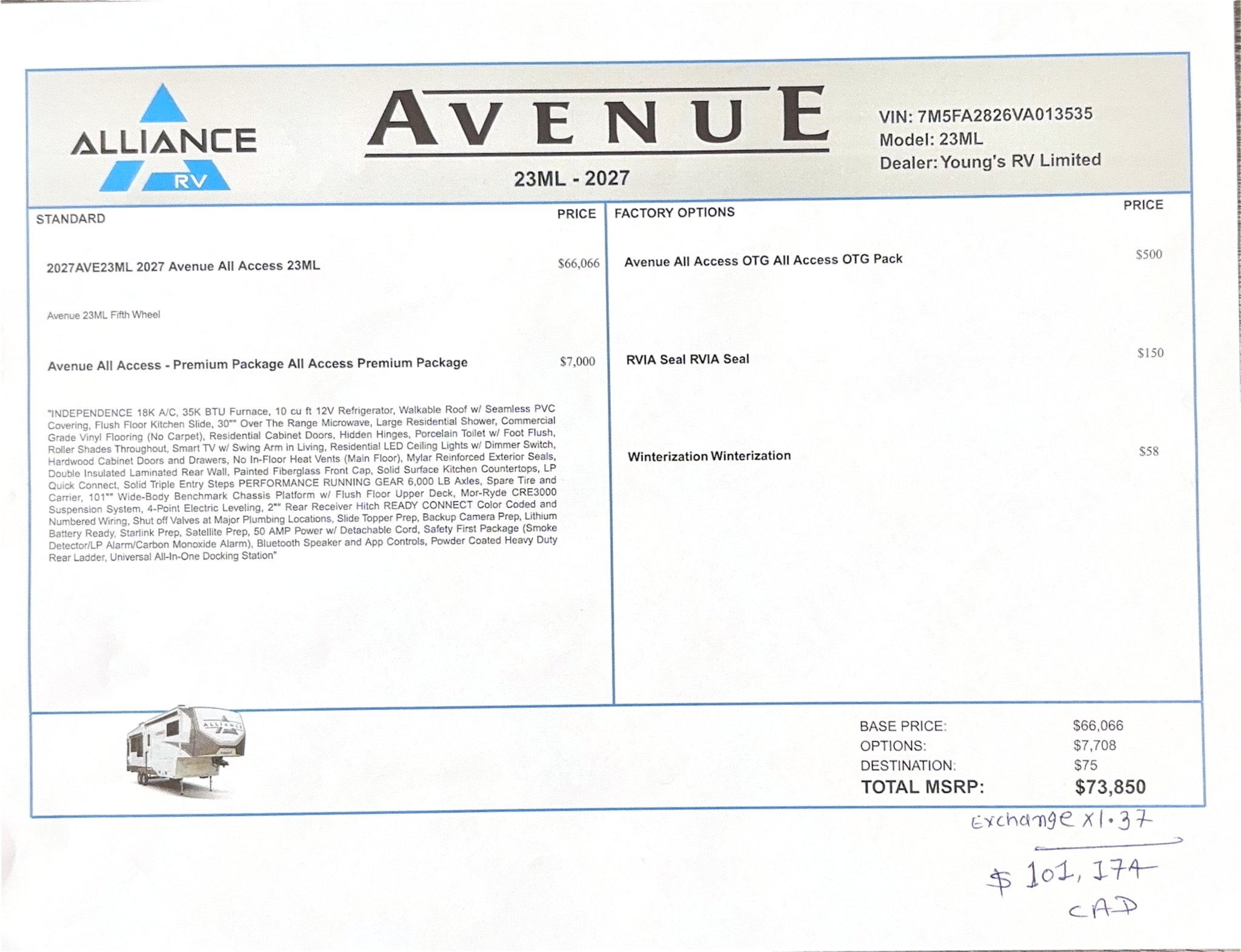 2027 Alliance 23ML Avenue Fifth Wheel