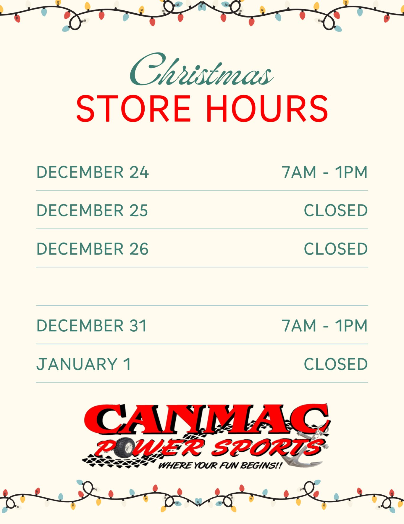 Holiday Hours