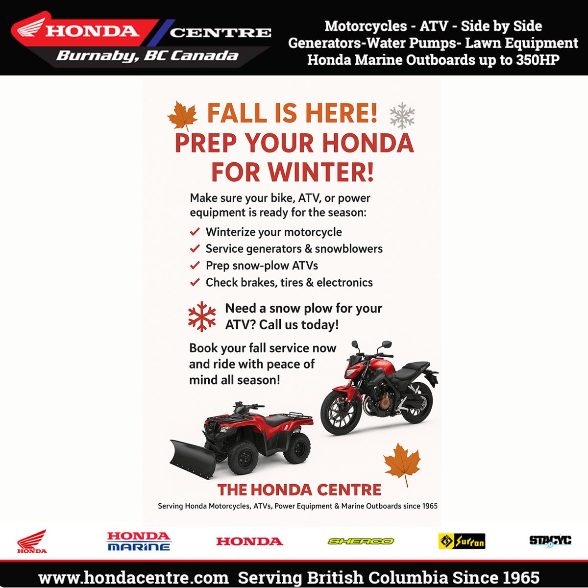 Winter Ready Service for your Motorcycle, ATV and Power Equipment