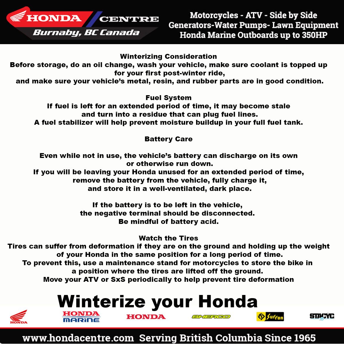 Winter Ready Service for your Motorcycle, ATV and Power Equipment