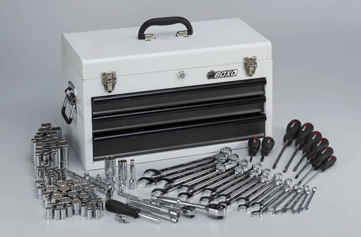 185 Piece Metric + SAE Tool Set with 3 Drawer Carry Box