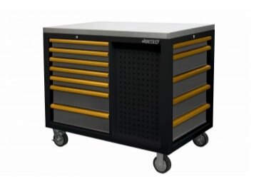 45" 12 Drawer Workstation with Stainless Steel Top & Customizable Drawer Trim (Black Body & Gray Drawers)