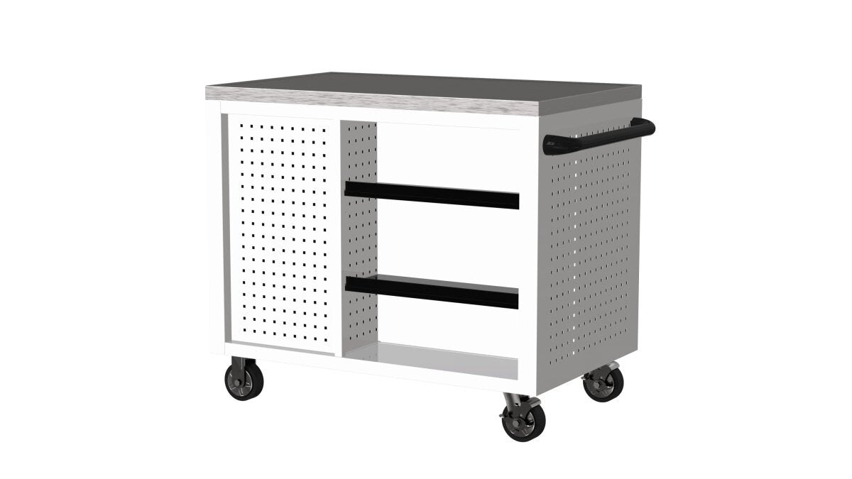 45" 12 Drawer Workstation with Stainless Steel Top & Customizable Drawer Trim (White Body & Black Drawers)
