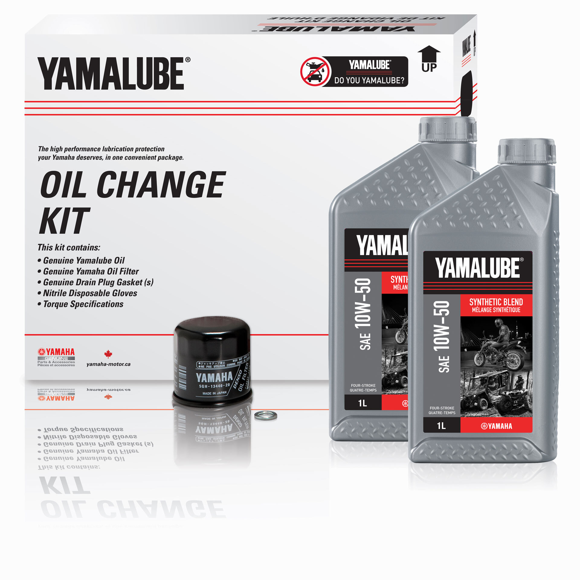 Yamalube® 10W 50 Synthetic Blend Oil Change Kit MC (4 L)