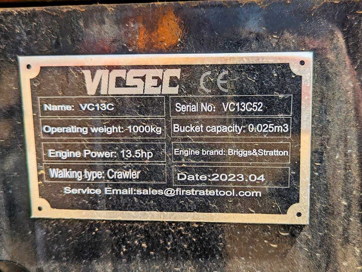 2023 VICSEC VC13C Mini Excavator (Unused)
