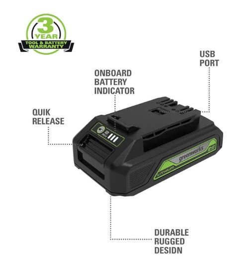 Greenworks 24V 2.0Ah USB Battery BAG708