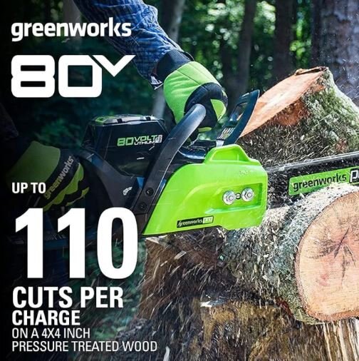 Greenworks 80V 16 Brushless Chainsaw, 2.0Ah Battery and Charger Included CS80L211