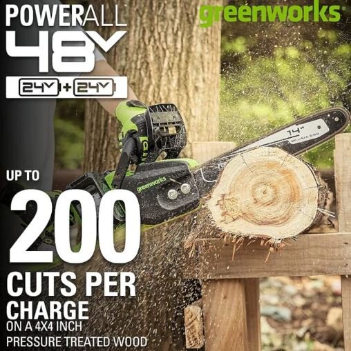 Greenworks 48V (2 x 24V) 14 Brushless Chainsaw, (2) 4.0Ah USB Batteries and Dual Port Charger CS48L4410