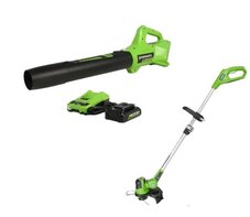 Greenworks 24V String Trimmer and Blower Combo, 2.0Ah USB Battery and Charger Included