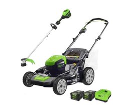 Greenworks 80V 21 Brushless Lawn Mower & 16 String Trimmer, (2) 2.0Ah Batteries and Charger Included