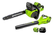 Greenworks 40V 14 Chainsaw & 40V 125 MPH - 450 CFM Axial Jet Blower, 4.0Ah Battery and Charger Included