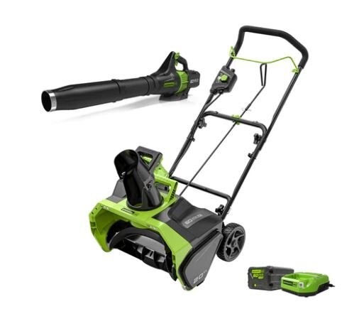Greenworks 60V 20 Brushless Snow Thrower & 60V 140 MPH 540 CFM Jet Blower Combo Kit, 4.0 AH Battery and Charger Included