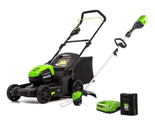 Greenworks 60V 17 Lawn Mower & 60V 13 String Trimmer Combo Kit, 4.0Ah Battery and Charger Included