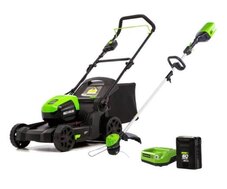 Greenworks 80V 21 Brushless Lawn Mower, 80V 16 Brushless String Trimmer & 80V Axial Blower Combo Kit, 2.0Ah Battery and Charger Included