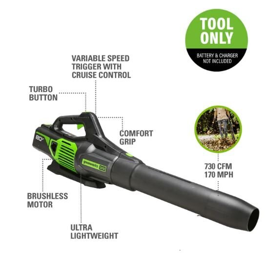 Greenworks 80V 730 CFM / 170 MPH Brushless Axial Jet Blower (Tool Only)