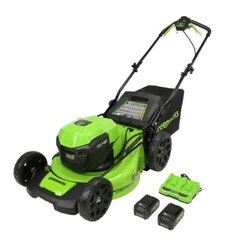 Greenworks 48V (2 x 24V) 20 Brushless Self-Propelled Mower, (2) 5Ah USB Batteries and 4A Dual Port Charger Included
