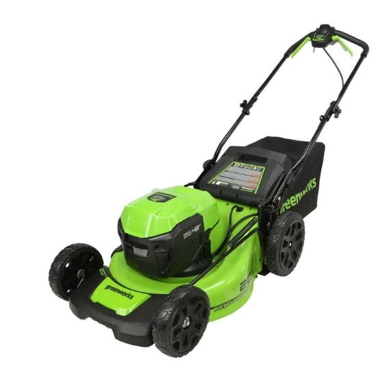 Greenworks 48V (2 x 24V) 20 Brushless Self Propelled Mower, (2) 5Ah USB Batteries and 4A Dual Port Charger Included