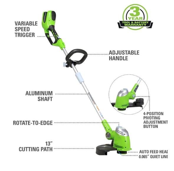 Greenworks 40V 13 String Trimmer, 2.0Ah Battery and Charger Included STF305