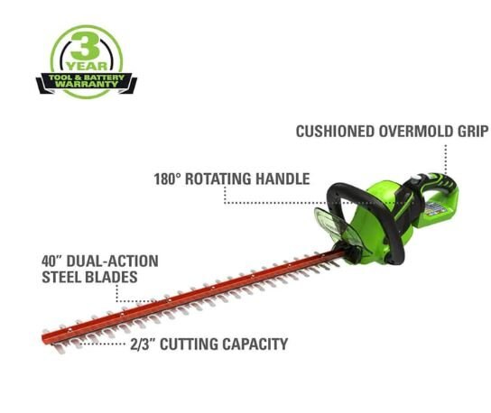 Greenworks 40V 24 Hedge Trimmer, 2.0Ah Battery and Charger Included 2200700