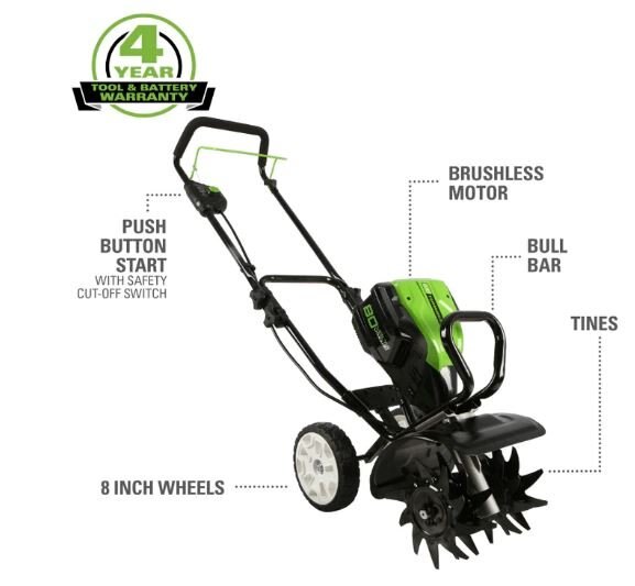 Greenworks 80V 10 Cultivator, 2.0Ah Battery and Charger Included (Costco Exclusive)
