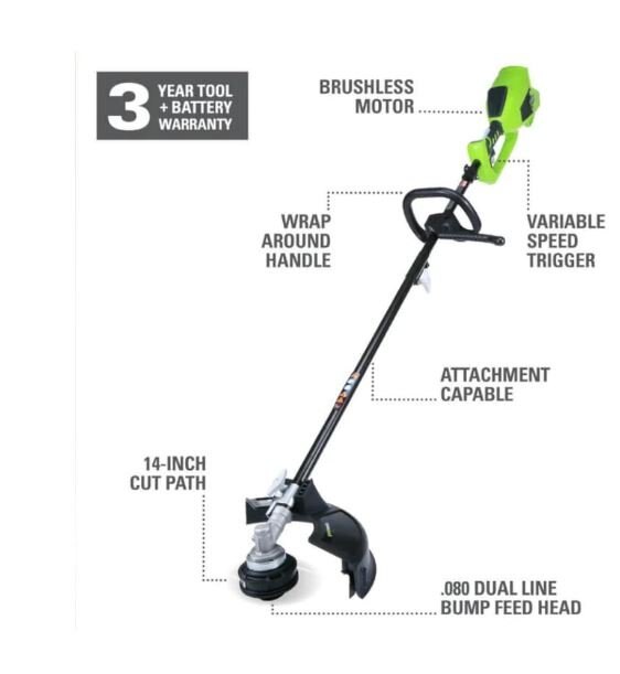 Greenworks 40V 14 Brushless String Trimmer, 4.0Ah Battery and Charger Included STF456