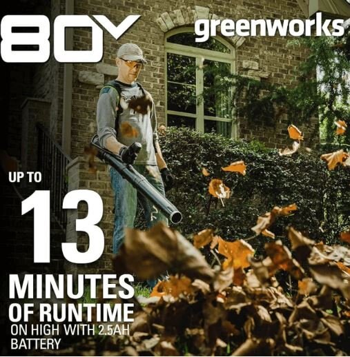 Greenworks 80V 180 MPH 610 CFM Brushless Backpack Blower, 2.5 Ah Battery and Charger Included BPB80L2510