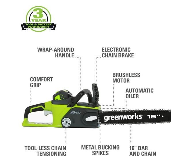 Greenworks 40V 16 Brushless Chainsaw (Tool Only) 2000800