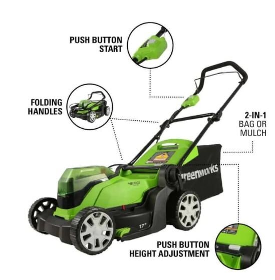 Greenworks 48V (2x24V) 17 Lawn Mower, (2) 24V 4.0Ah Batteries and Charger Included MO48B2210