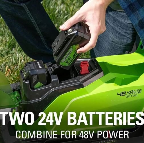 Greenworks 48V (2x24V) 17 Lawn Mower, (2) 24V 4.0Ah Batteries and Charger Included MO48B2210