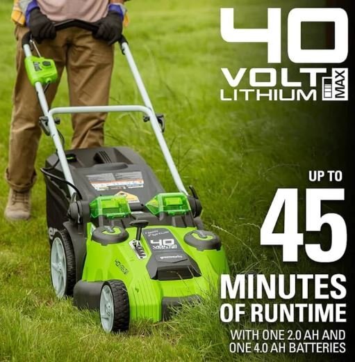 Greenworks 40V 20 Dual Blade Lawn Mower, 2.0 AH & 4.0 AH Batteries and Charger Included