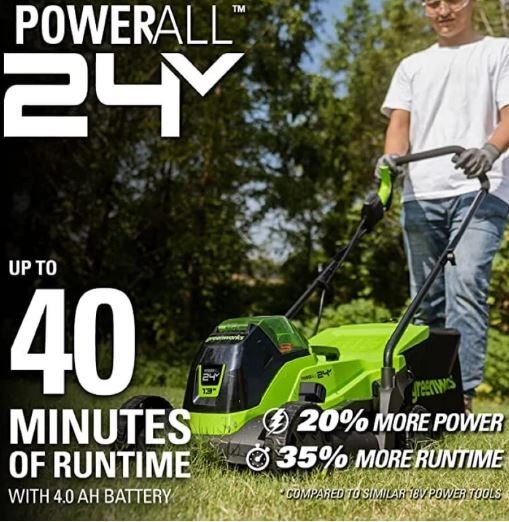 Greenworks 24V 13 Brushless Lawn Mower, 4.0Ah Battery and Charger