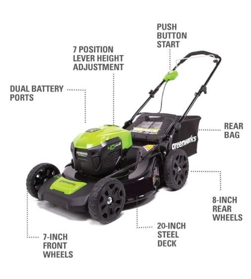 Greenworks 40V 19 Brushless Lawn Mower, 5.0Ah Battery and Charger Included