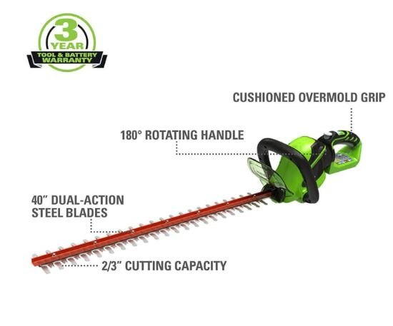 Greenworks 40V 24 Hedge Trimmer, 2.0Ah Battery and Charger Included 2200700