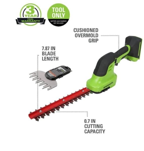 Greenworks 24V Shear Shrubber, 1.5Ah USB Battery and Charger Included