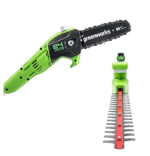 Greenworks 24V 8 Polesaw and Pole Hedge Trimmer Combo, 2.0Ah Battery and Charger