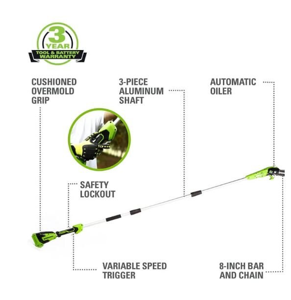 Greenworks 24V 8 Pole Saw, 2.0Ah Battery and Charger Included, PS24B210