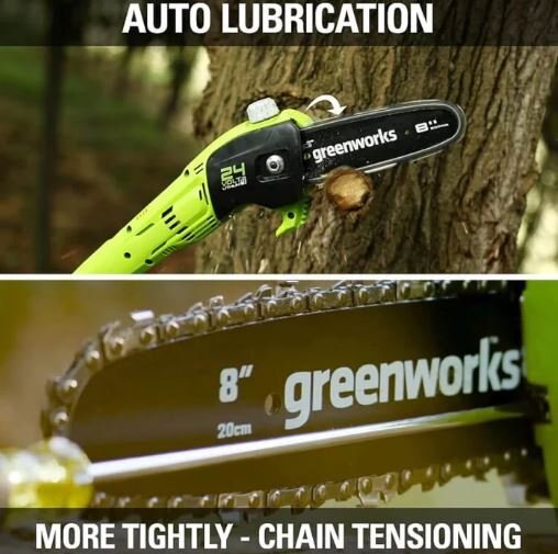 Greenworks 24V 8 Pole Saw, 2.0Ah Battery and Charger Included, PS24B210