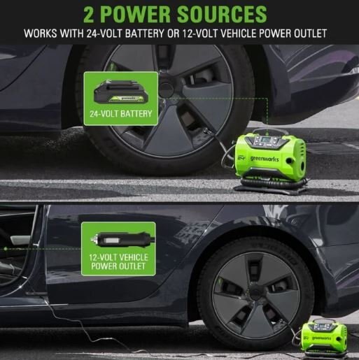 Greenworks 24V Portable Air Compressor Cordless Tire Inflator Air Pump, MAX 160 PSI, 2.0Ah Battery Included