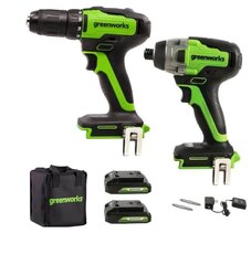Greenworks 24V Brushless Drill / Driver and Impact Driver, (2) 1.5Ah Batteries and Charger Included - CK24L1520