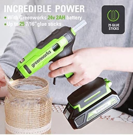 Greenworks 24V Hot Glue Gun, 2.0Ah Battery and Charger Included